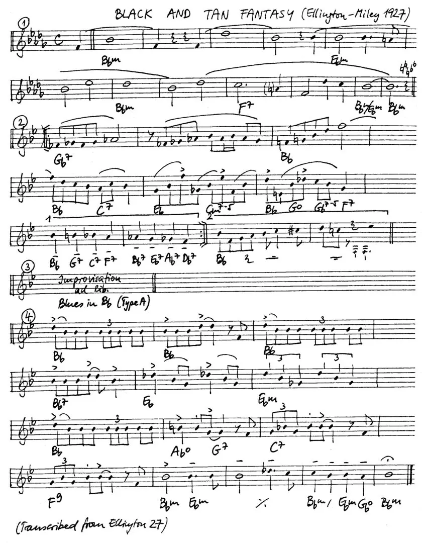 black and tan fantasy free jazz leadsheet - Courtesy of the Jungle Jazz Band